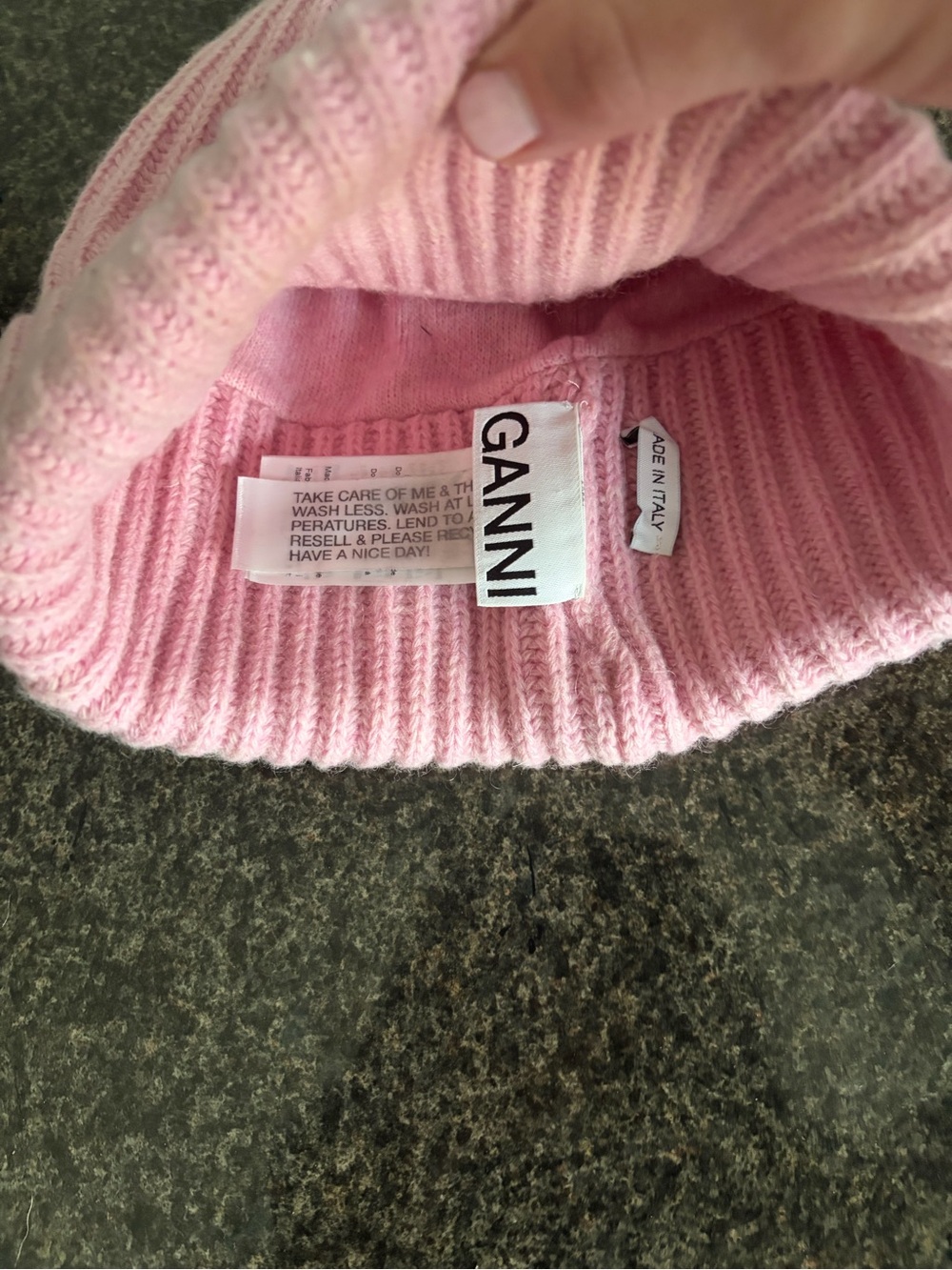 Ganni Light Pink Ribbed Folded Cuff Beanie - Picture 3 of 3